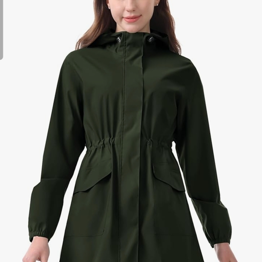 iCreek Women’s Waterproof Rain Jacket Hooded Army Green Size Small